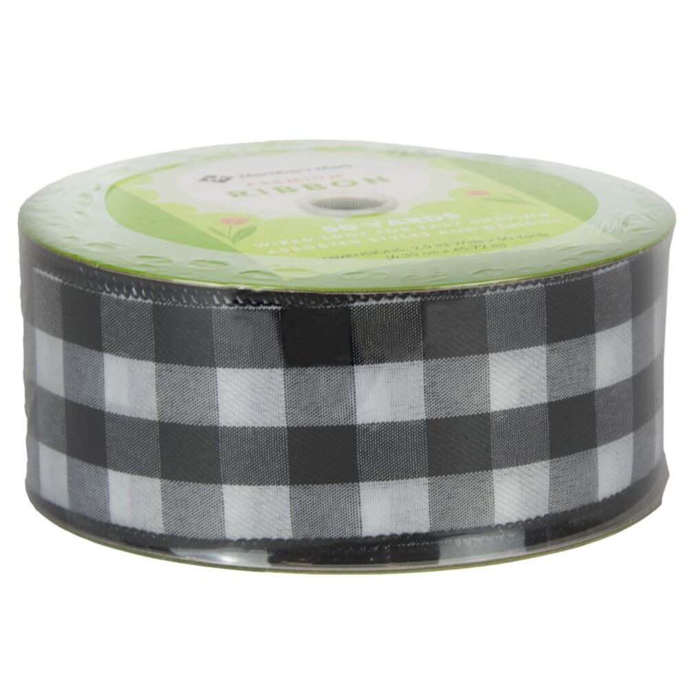 Member's Mark Premium Wired Ribbon 50 Yards 2.5in Width, Black & White Checkered